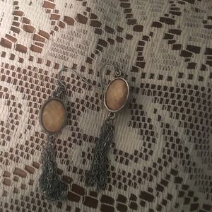 Dangle earrings with stone and chains. Never worn